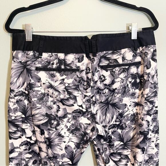 Express Womens Floral Print Columnist Cropped Pants White Black Size 10R - Picture 10 of 16